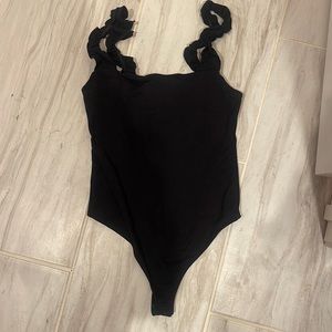Black bodysuit with ruffle straps!